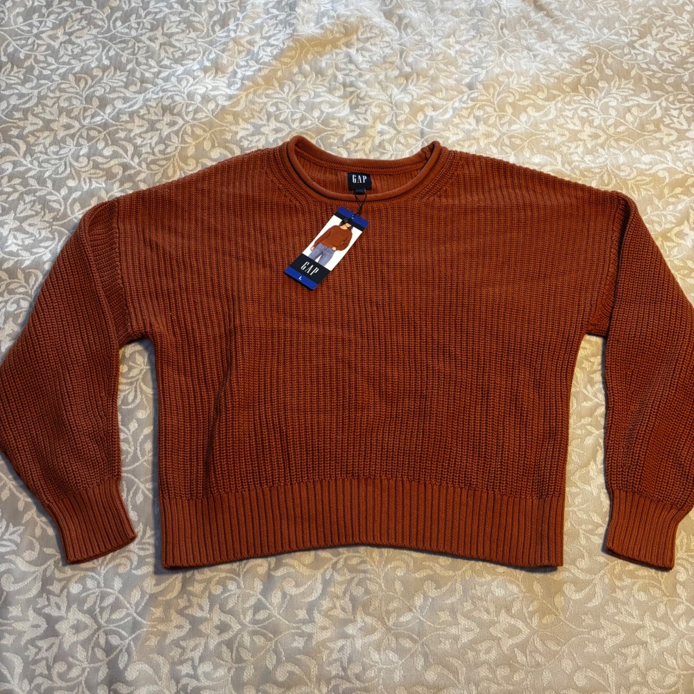 GAP Crewneck Sweater Rust Brown Chunky Knit Women's L (HC) - Picture 1 of 7